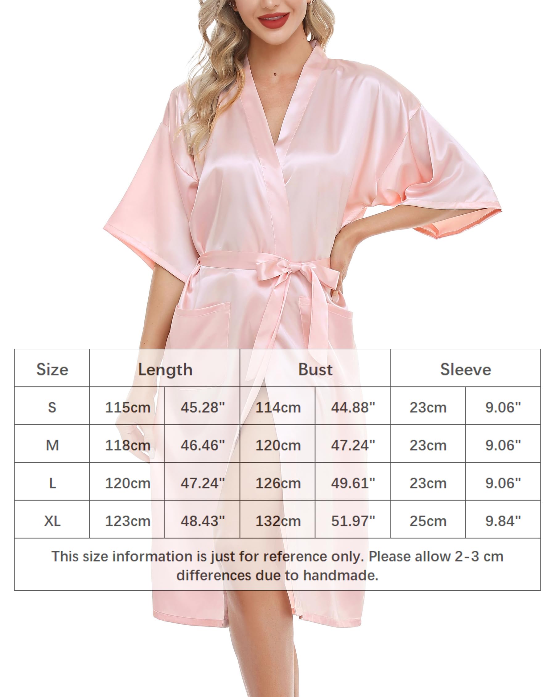 Lovasy Kimono Dressing Gowns Satin Kimono Robe Silk Dressing Gown for Women UK Long Silk Bride and Bridesmaid Robes,Pink,S