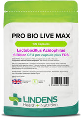 Lindens Pro Bio Live Max 6 Billion CFU Capsules - 100 Pack - Contributes to a Healthy Gut and Supports Digestion - Probiotic Vegetarian Capsules - UK Manufacturer, Letterbox Friendly