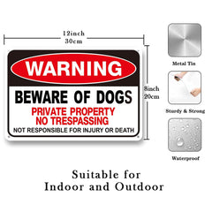 Beware of The Dog Sign-Private Property No Trespassing Signs,Beware of The Dogs Sign Outdoor Gate Weather Easy to Mount 12x8inch(2 Pack)