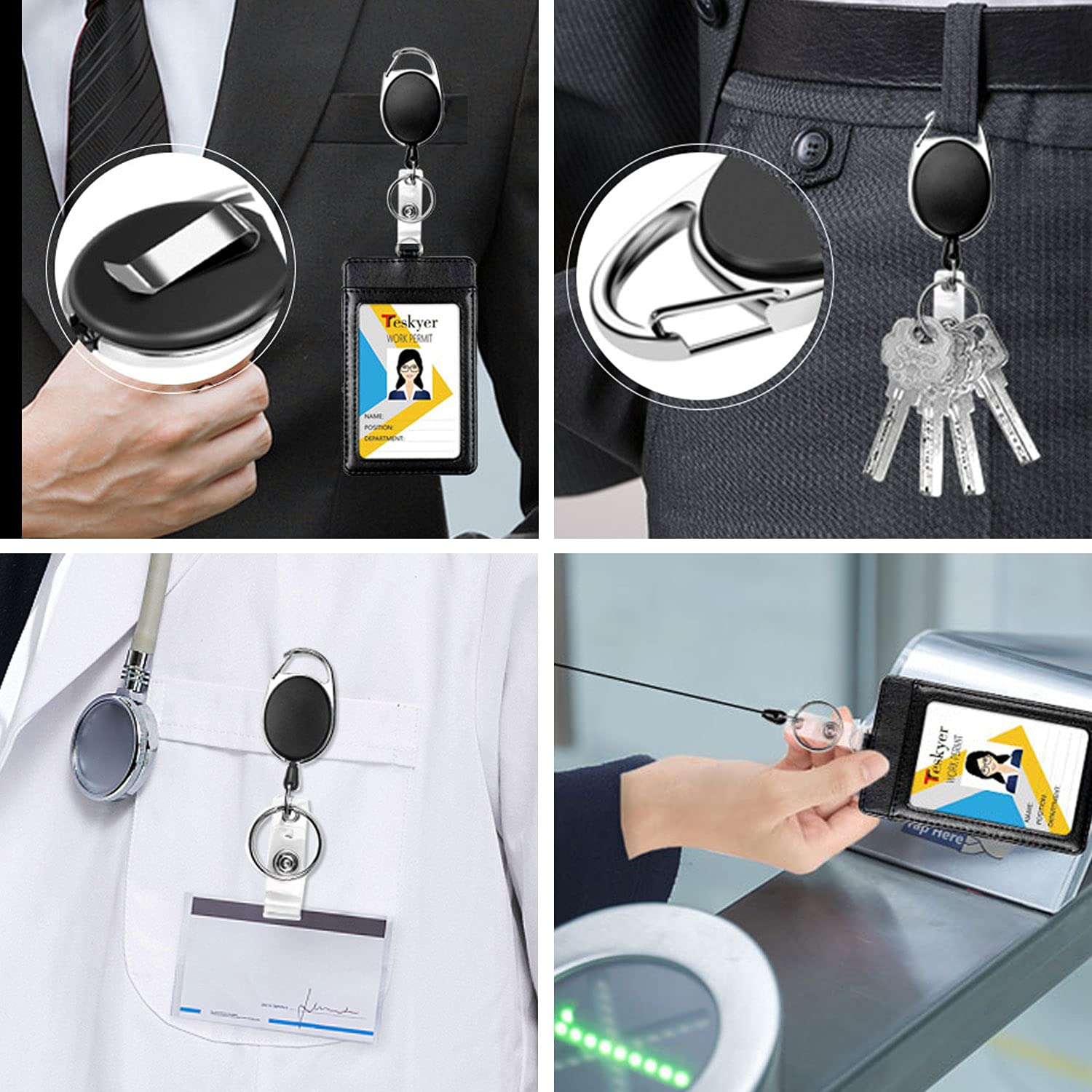 Teskyer 5 Pack Retractable Keyring, Retractable Lanyard, Retractable Badge Holder for Key Ring, ID Card