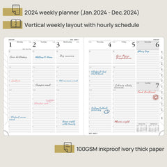 POPRUN Week to View Diary 2024 26.5 x 21.5 cm Hardback Large 24 Weekly Planner Vertical with Dotted Note Pages, Foldable Inner Pocket, 100 GSM FSC® Paper - Violet