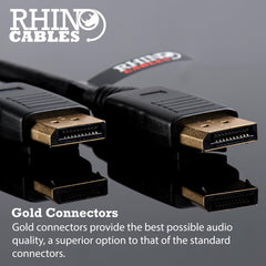 rhinocables Display Port to Displayport Cable, DP to DP cable with Secure Gold-plated Locking Connectors, Standard Lead for Gaming Monitor, HDTV, PC, and Graphics Card (0.5m (50cm)