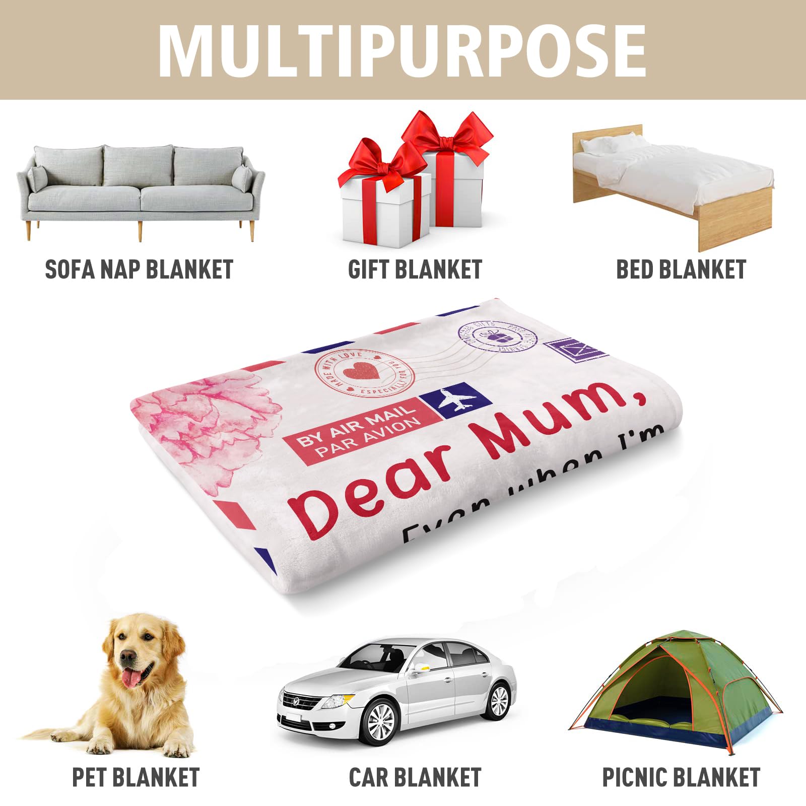 Gowelly Mum Gifts for Mothers Day, Blanket Gifts for Mum on Her Birthday, Mum Gifts from Daughter Son, Christmas, Valentines Day Gifts for Mum, Dear Mum Throw Blanket, 60 inches * 50 inches