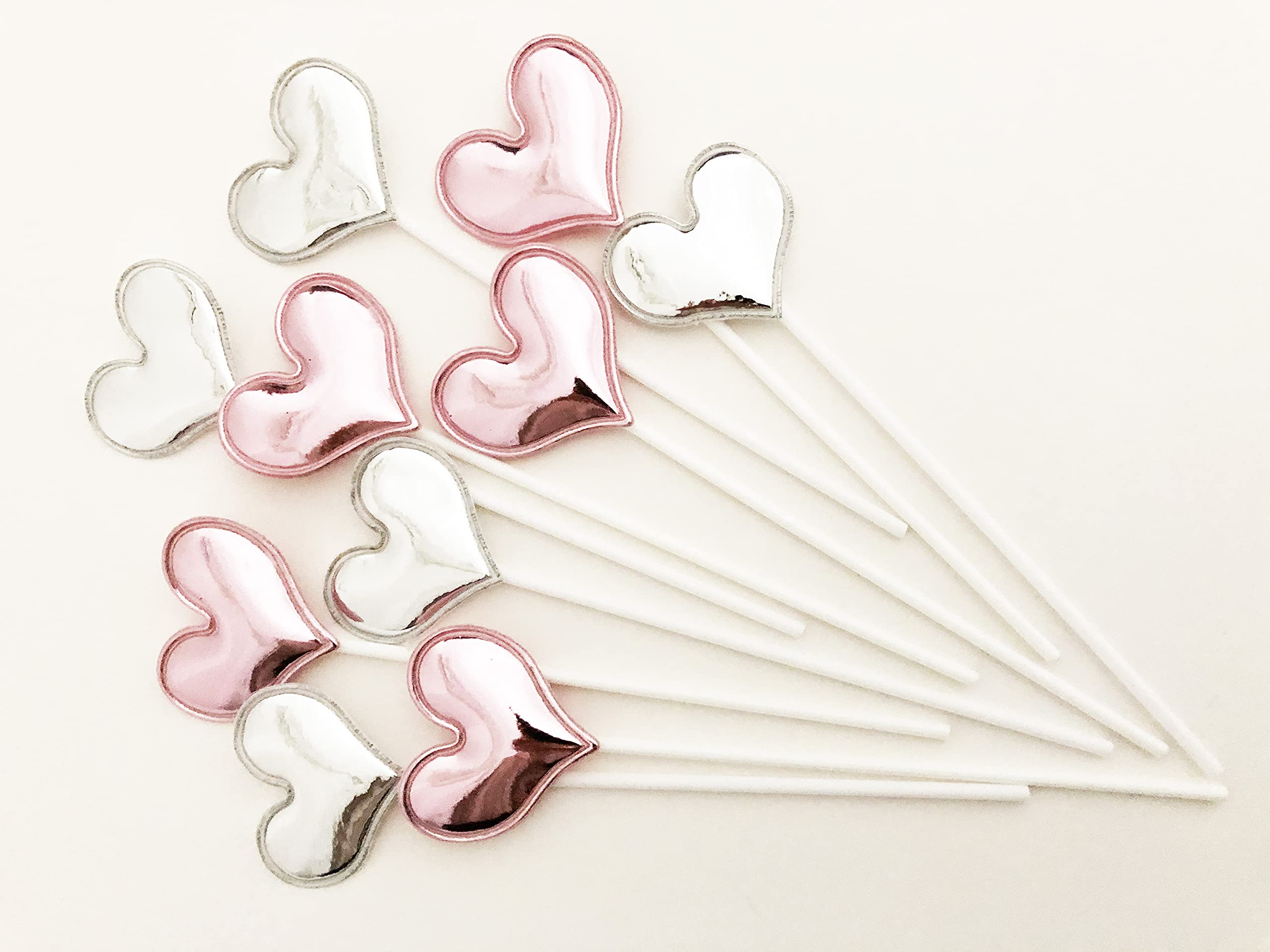 AILEXI Handmade 10 Counts Leather Reflective Glitter Cake Decorating Toppers for cake cupcake and icecream - 5 pink and 5 Silver Hearts