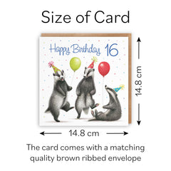 Hunts England - Badgers Funny 16th Birthday Card - Milo's Gallery - Age 16 Wildlife Birthday Card - Birthday Card For 16 Year Old Animal Fan - Age Sixteen - For Him, Her