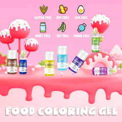 Gel Food Colouring - 10 Vivid Colours Gel Food Colouring Set for Baking, Cake Decorating, Cookie, Fondant, Macaron - Tasteless Concentrated Edible Food Colour Dye for Icing, Drinks, Crafts - 10ml Each