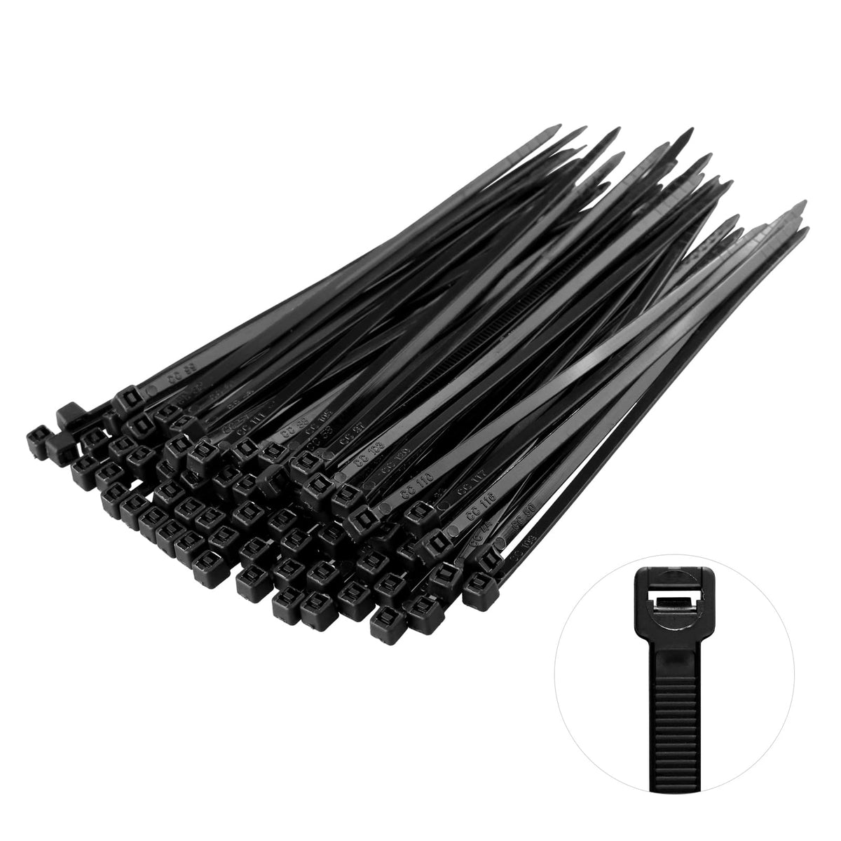 MEKEET Small Cable Ties Black 100 Pack - 200mm x 3.6mm Plastic Cable Ties 8 Inch Zip Ties Self Locking Tie Wraps for Home Office Garage Workshop and DIY