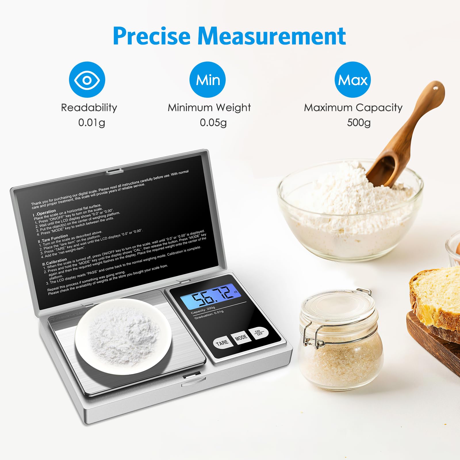 Craicr Digital Pocket Scale, 200g Precision Mini Jewelry Scale, Portable Digital Scales with LCD Backlit Display, Tare Function, 0.01g Precise, for Gold, Jewellery, Food, Coffee, Herbs (Silver)