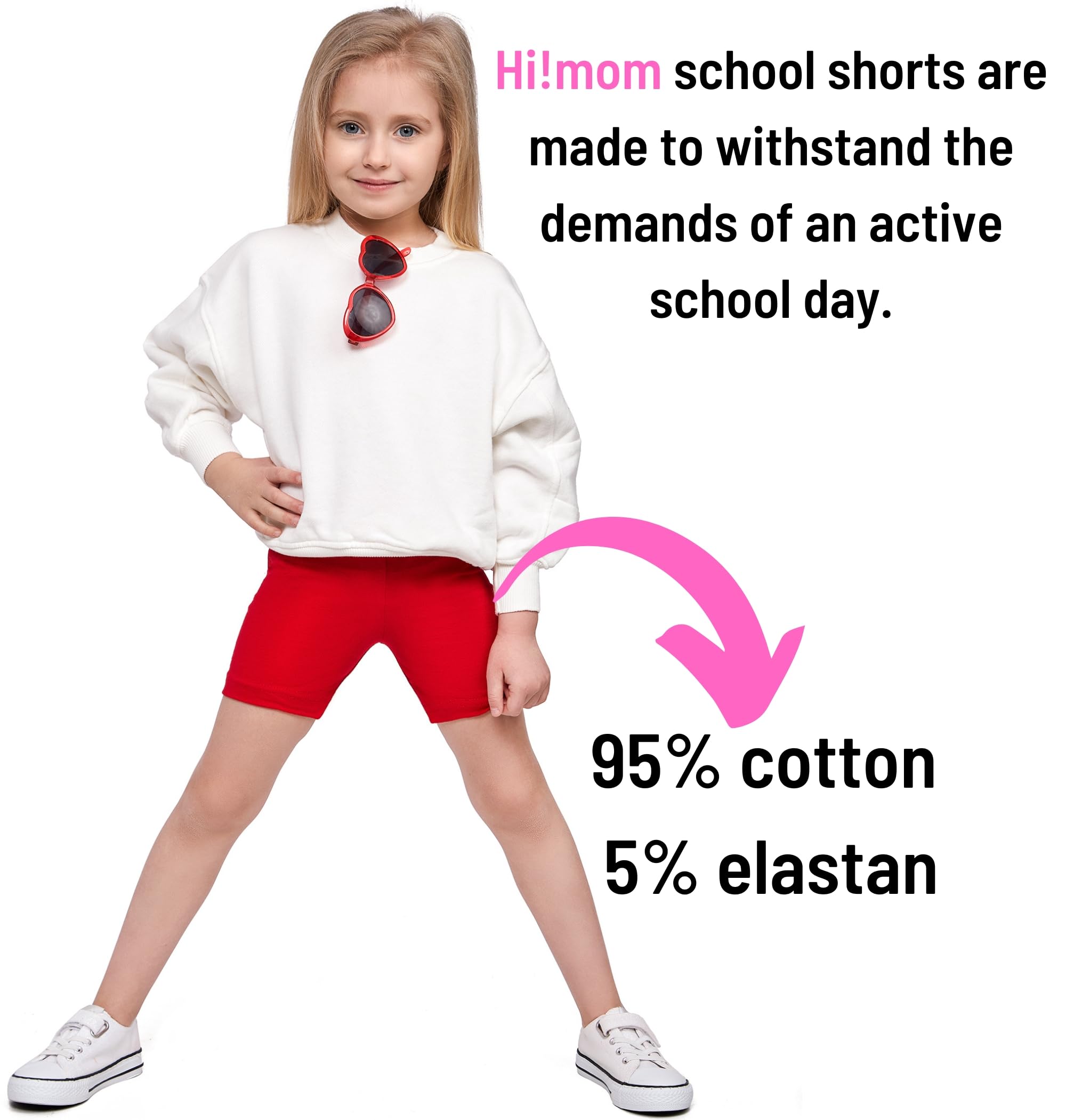 hi!mom School Short Leggings for Girls Cotton Rich 1/2 Length Shorts for School Uniform I Over-Knee Baby Kids Cotton Legggings Dancing School Elastic Soft Short Pants, 2-13 Years Red