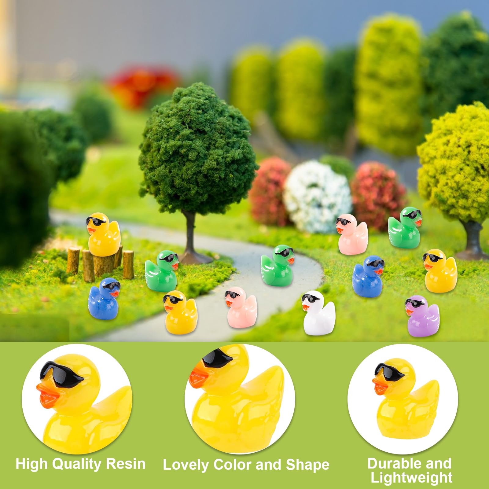 Movstriker 100Pcs Tiny Ducks, Mini Resin Ducks with Sunglasses Cute Realistic Mini Rubber Ducks Miniature Ornaments Dollhouse Accessories for Handwork Aquarium DIY Crafts Garden Decorations