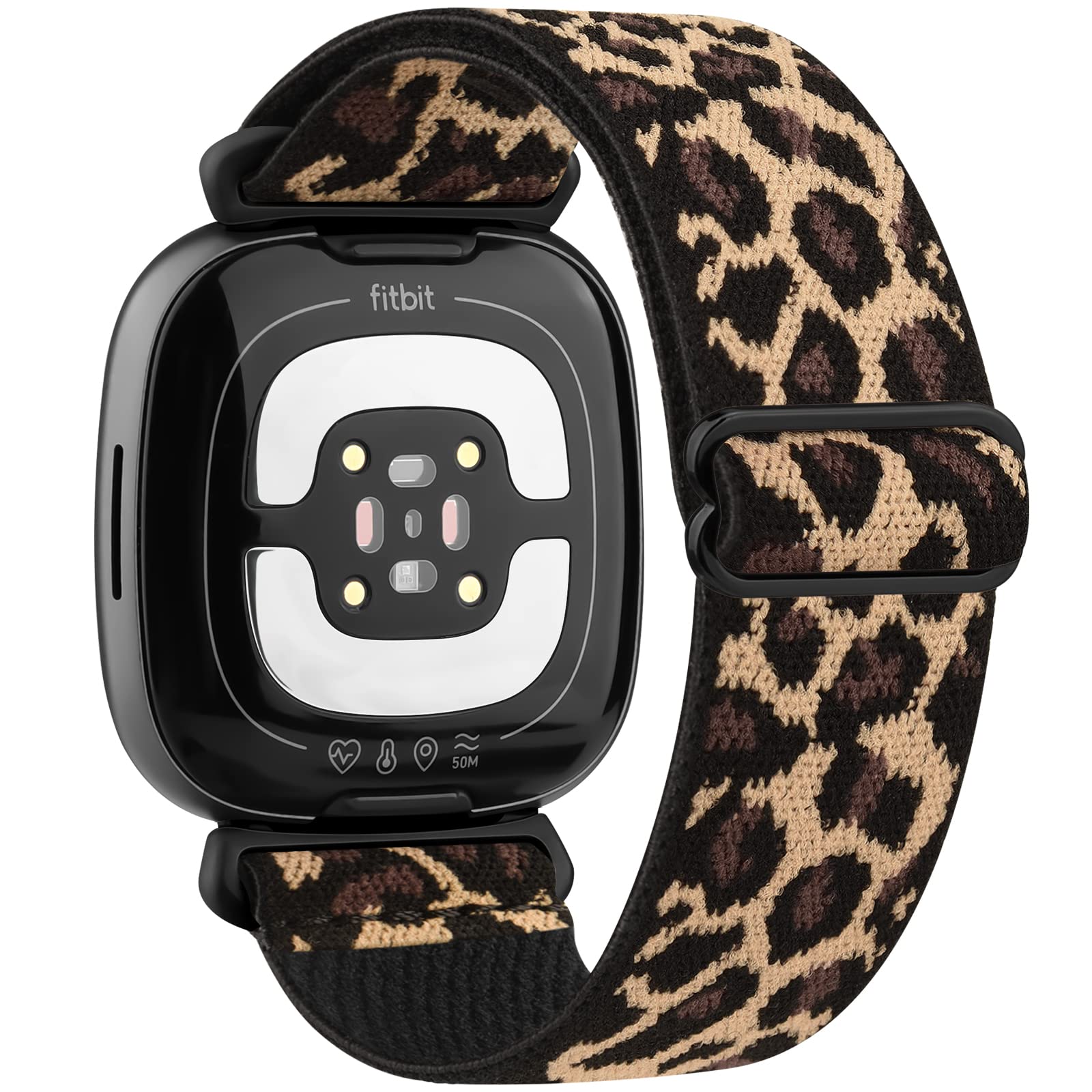 AK Straps Compatible with Fitbit Versa 4 Strap/Fitbit Versa 3 Straps/Fitbit Sense Strap/Sense 2 Strap for Women Men, Soft Elastic Nylon Replacement for Fitbit Versa 4/Versa 3/Sense 2(Leopard)