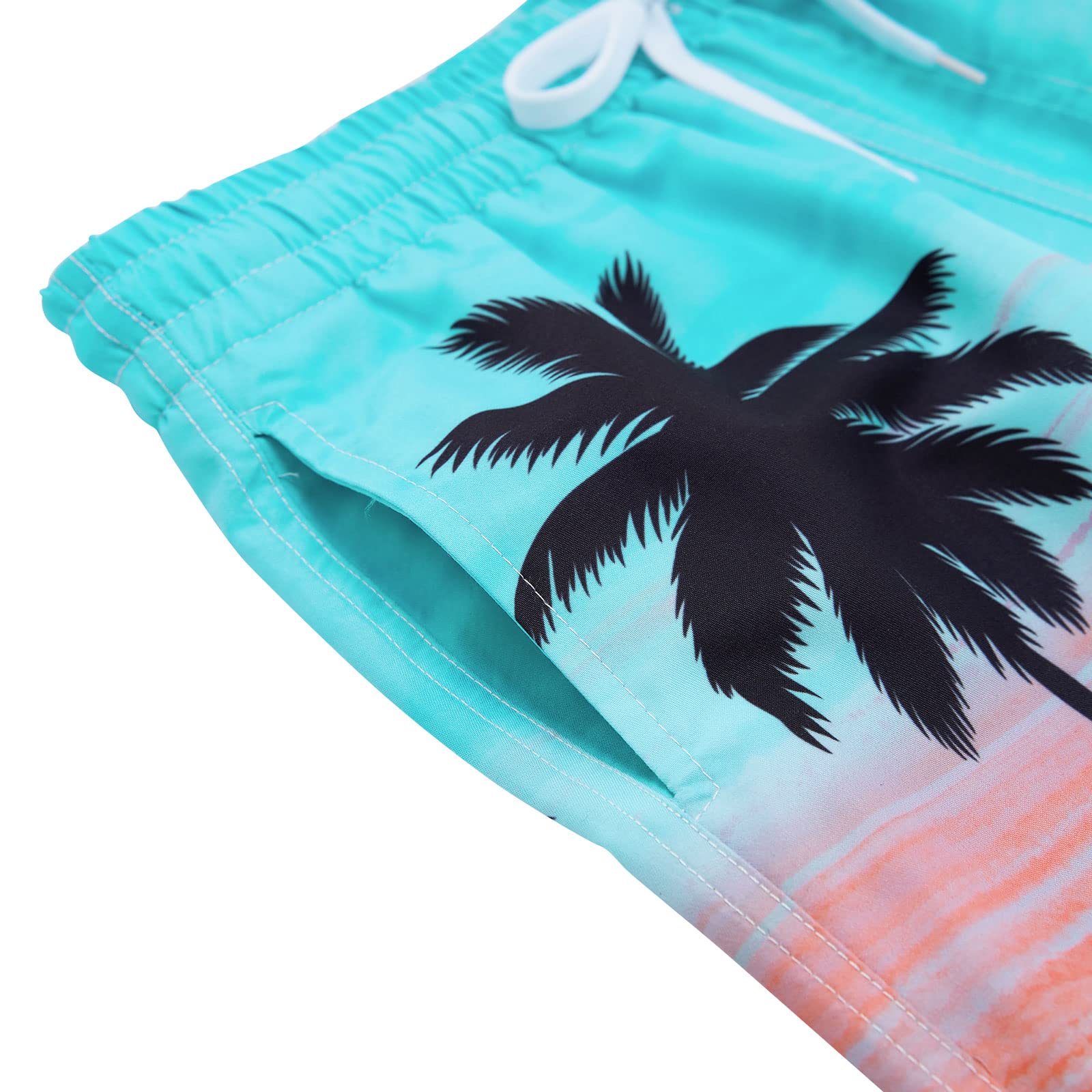 Kids4ever Boys Swimming Trunks 7-8 Years Kids Board Shorts Tie Dye Hawaii Coconut Tree Printed Summer Drawstring Quick Dry Surf Shorts Beach Swimwear