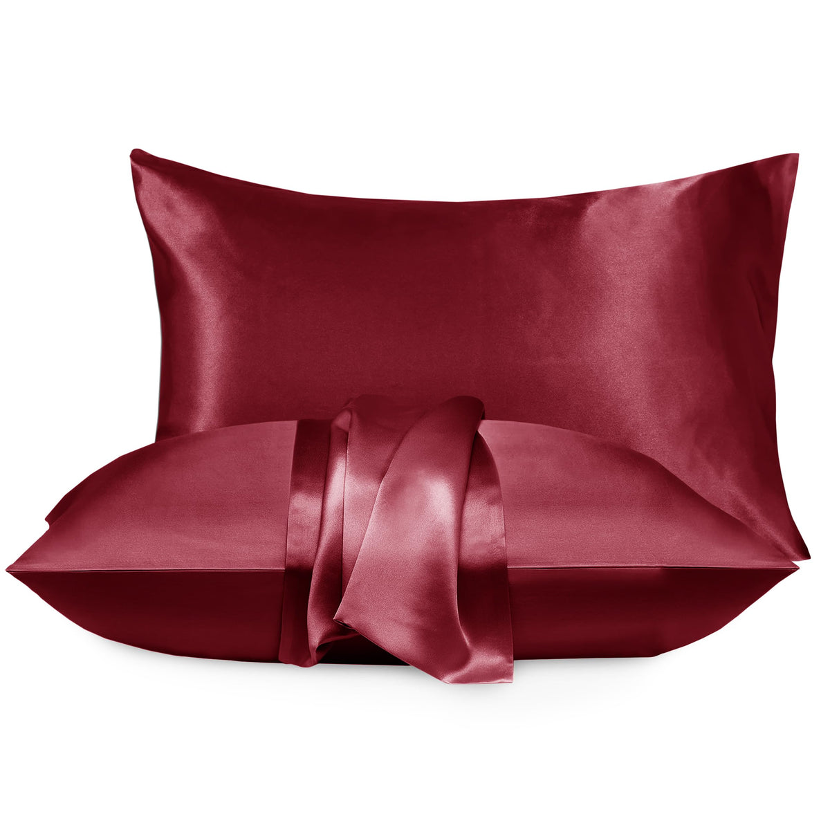 Moonlight Bedding Satin Pillowcases 2 Pack - Burgundy Silk Pillowcases with Envelope Closure Satin Pillow Case Standard Hotel Quailty Satin Silk Pillowcase (50x75cm))