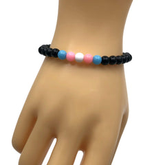 Trans Pride Flag Bead Bracelet - 6mm Pink White Blue and Black Acrylic Beads - Transgender Awareness - Small/Medium 7 inches