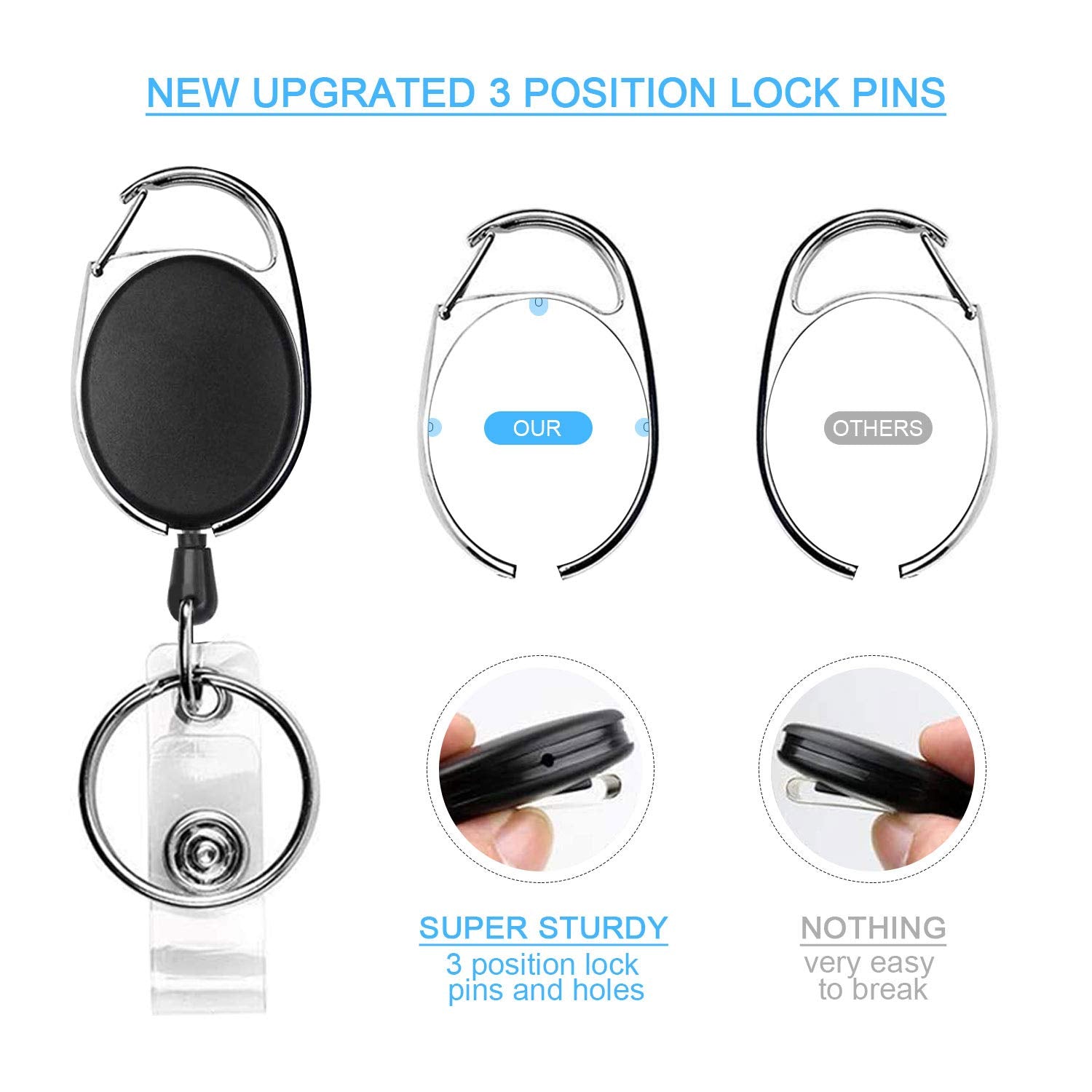 Teskyer 5 Pack Retractable Keyring, Retractable Lanyard, Retractable Badge Holder for Key Ring, ID Card