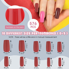 Amaxiu 576pcs Press On Nails Long Coffin, 12 Pack Full Cover Fake Nails Long False Nail Tips 12 Matte Colors Press On Nail 12 Glossy Colors Press On Nail Solid Color False Nails with Nail File(Long)