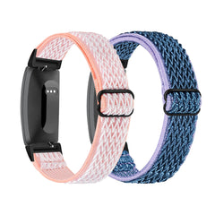 HUYIIO 2 Pack Adjustable Elastic Watch Strap Compatible with Fitbit Inspire 3/Inspire 2/Inspire/Inspire HR/Fitbit Ace 3/Ace 2, Soft Breathable Nylon Sport Band For Women Men