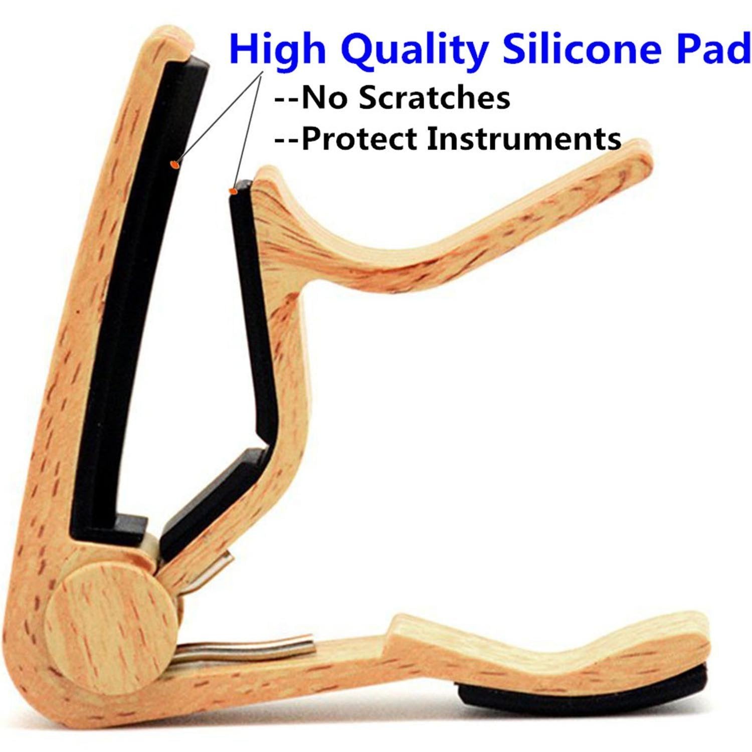 WINGO Guitar Capo for 6-String Acoustic Electric Steel Guitars with 5 Picks-Naturalwood Color