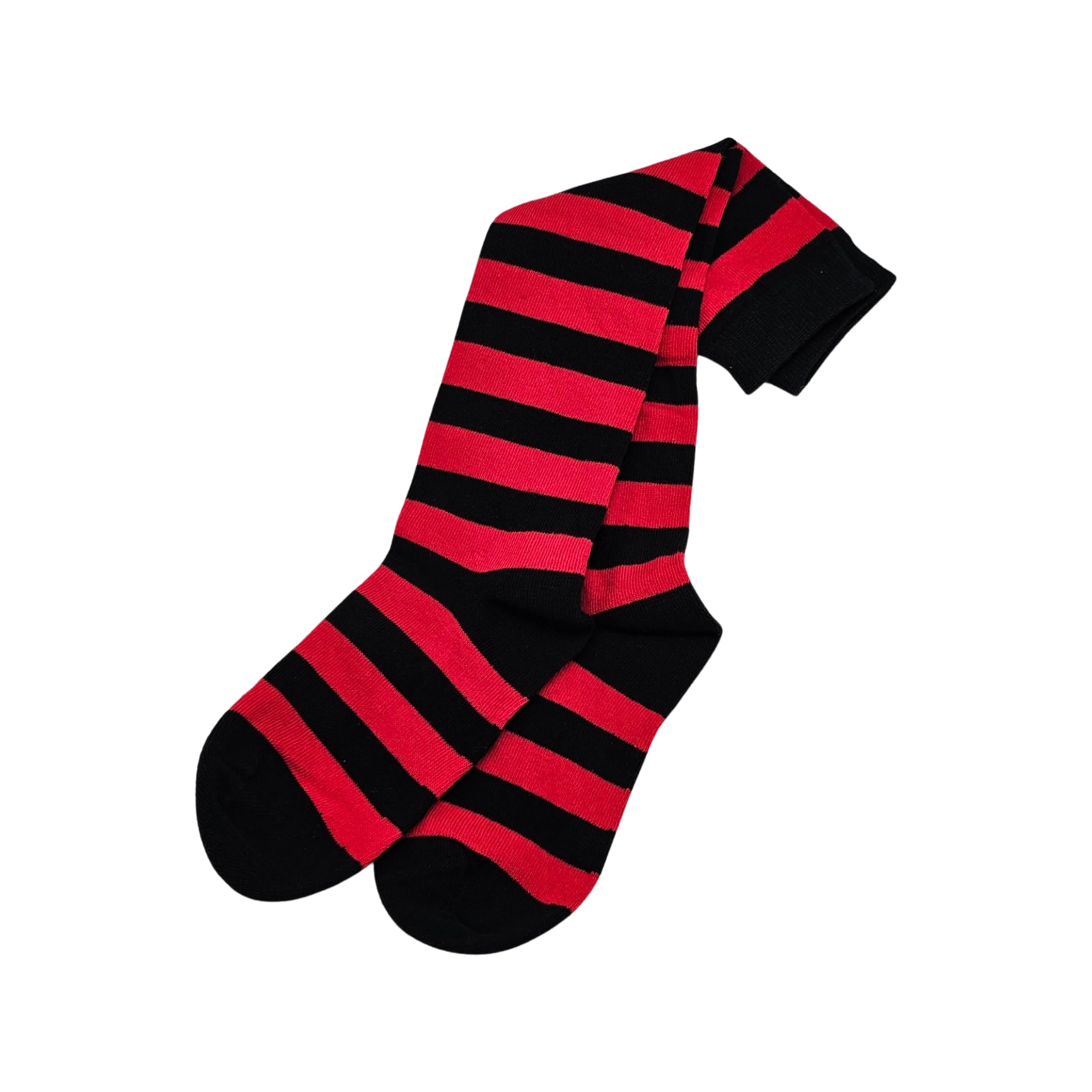 Colourful Baby World Kids Girls Striped Party Fancy Dress Up Knee Socks Black Red Blue Age 6 7 8 9 10 (Black-red, 6-10 Years)