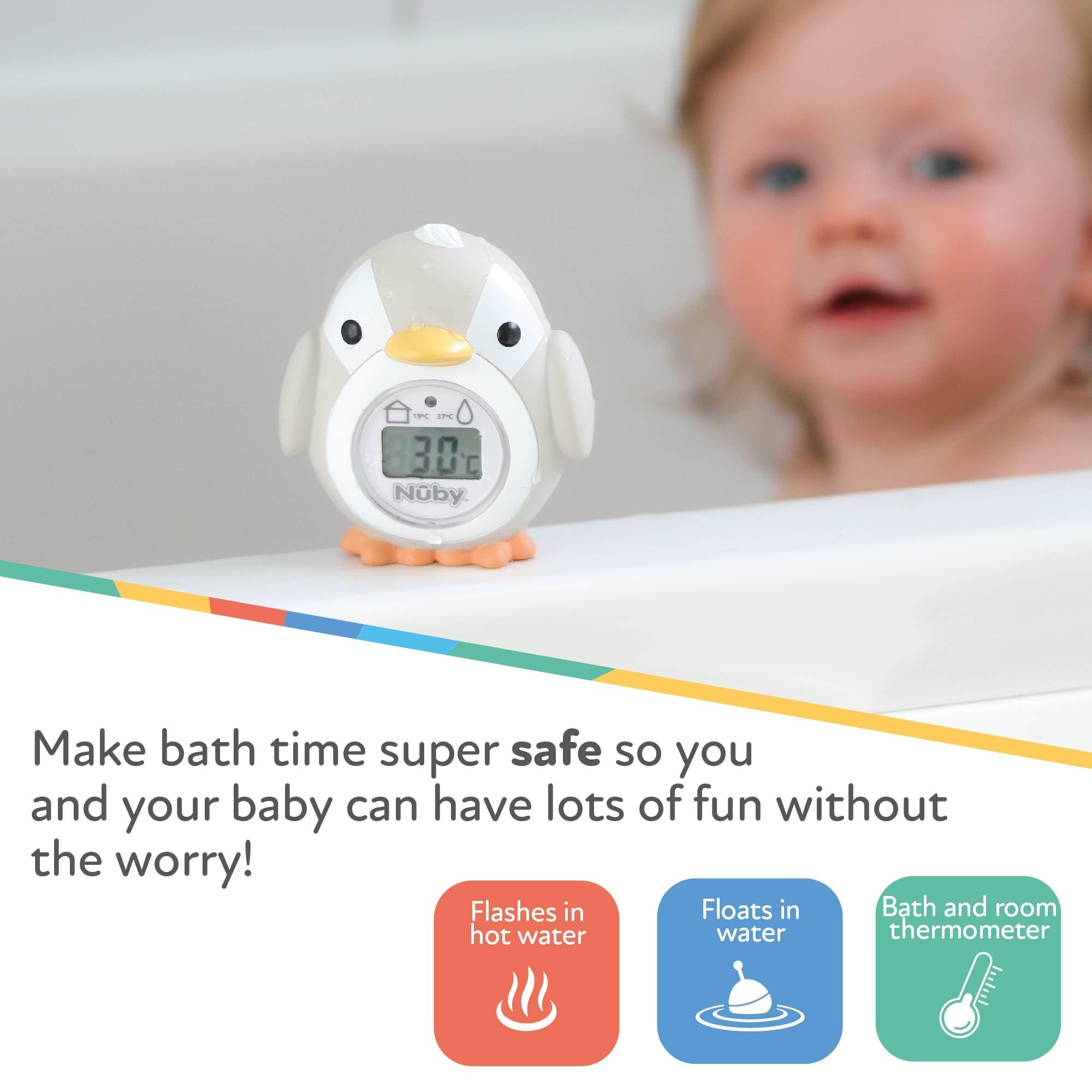 Nuby - Penguin shaped baby bath Digital thermometer - Easy to read screen - BPA free - Gray - Suitable from 0 months