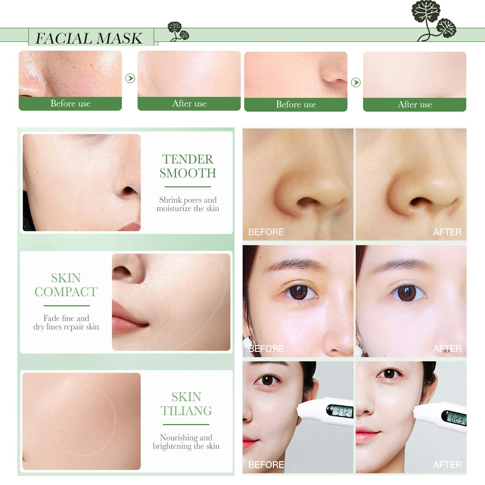 Hydrating Face Mask,5PCS Centella Face Mask,Face Masks Beauty,Face Masks Skincare Improves Skin Face Care,Face Mask Set for Dehydrated, Dull and Tired Skin (5PCS-J)