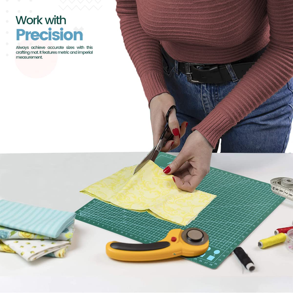 A-4 Cutting Mat Craft Mat Flexible Double Sided Non Slip Craft Cutting Mat with Accurate Guide Grid Lines Design for Cutting Fabric, Paper, and Cards Double Sided self-Healing Cutting mat