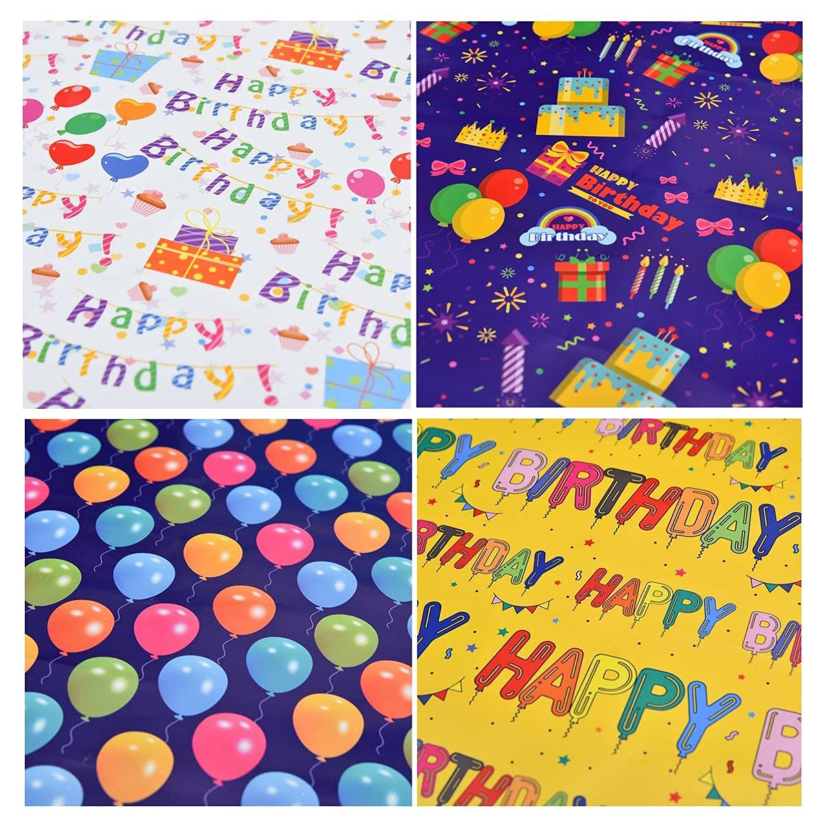 Birthday Gift Wrapping Paper, 8 Pack 70x50cm Folded Sheets with Free Birthday Card for Men, Women, Kids Presents Wrap