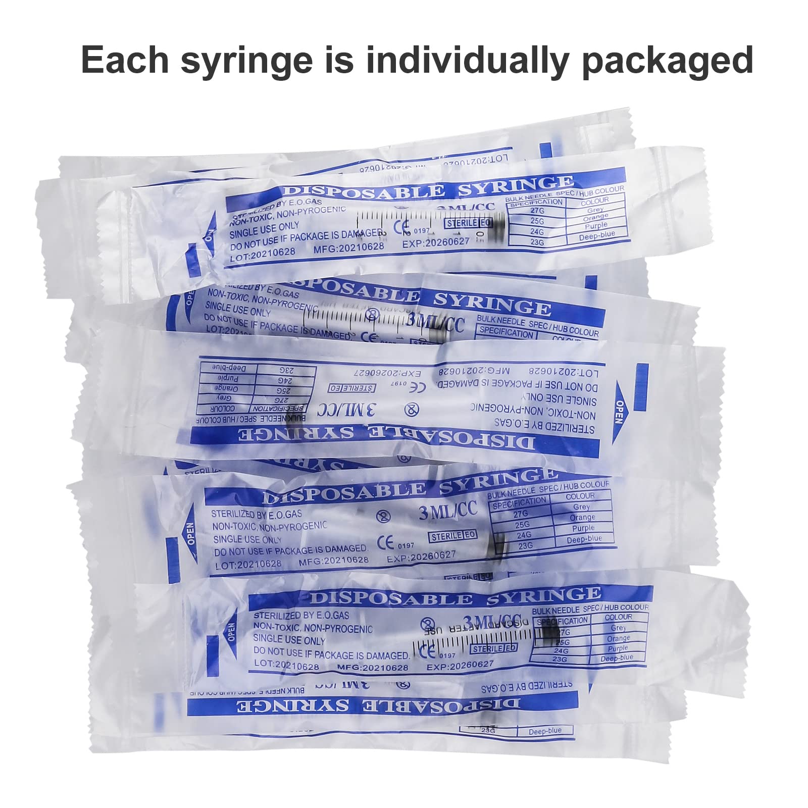 20 Pack 3ml Plastic Syringes, No Needle Measuring Syringe, Sterile Syringe for Scientific Labs, Feeding Pets, Oil or Glue Applicator, Individually Sealed