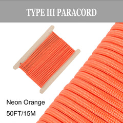 FISHLUND Paracord 550 lb, 7 Strand Type III Paracord Rope 50ft, High Strength Nylon Parachute Cord for Camping, Survival, Tactical and Hiking, Neon Orange