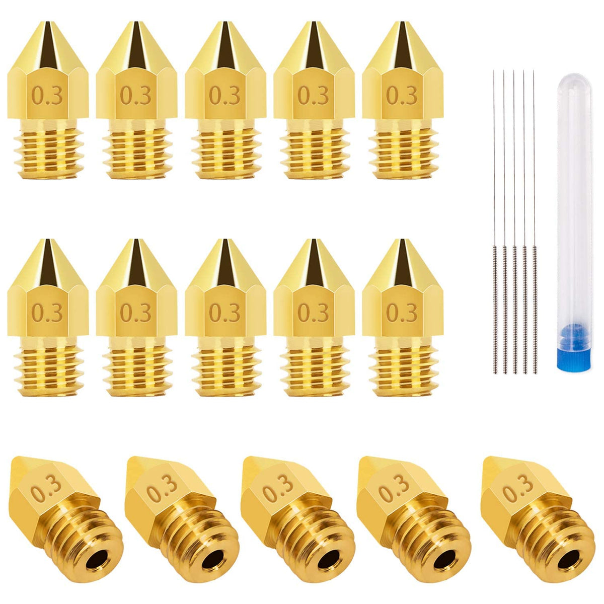 LUTER 15PCS 0.3mm 3D Printer Nozzles Extruder Nozzles for MK8 and 5 PCS 0.25mm Stainless Steel Nozzle Cleaning Needles for Makerbot Creality CR-10