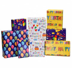 Birthday Gift Wrapping Paper, 8 Pack 70x50cm Folded Sheets with Free Birthday Card for Men, Women, Kids Presents Wrap