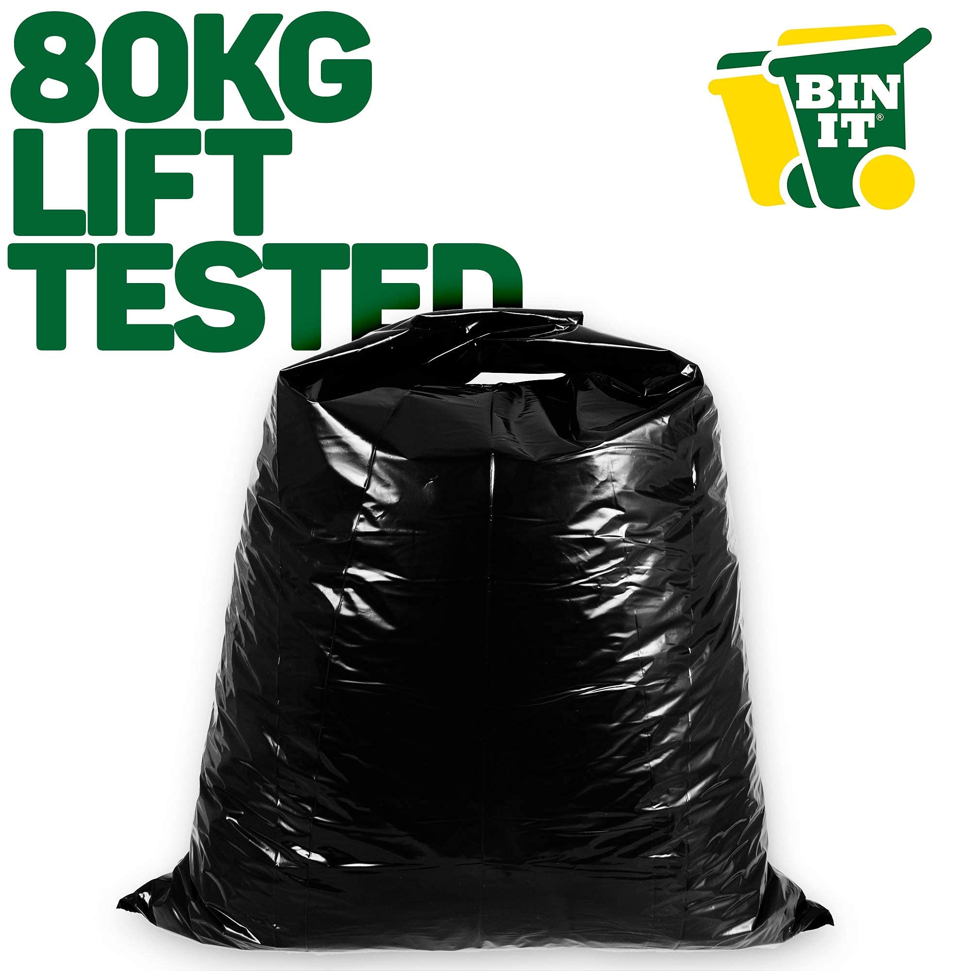 BIN IT 10 Ultra Heavy Duty, 120 Litre XL Refuse Sacks, Bin Bags, Bin Liners, 80kg Lift Tested, Super Strong, 60 μm, Perfect for Household, Office, Garden, Commercial, DIY, Caterers, Builders