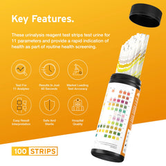 100 x Aydmed 11-in-1 Urinalysis 11 Parameter Urine Test Strips for Urobilinogen, Bilirubin, Ketone, Blood, Protein, Nitrite, Leukocytes, Glucose, Specific Gravity, pH & Ascorbic Acid