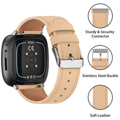 Leather Strap Compatible with Fitbit Versa 3 Straps/Fitbit Sense Strap for Women Men,Genuine Leather Replacement Compatible with Fitbit Versa 3/Fitbit Versa 4/Fitbit Sense 2 (Apricot)