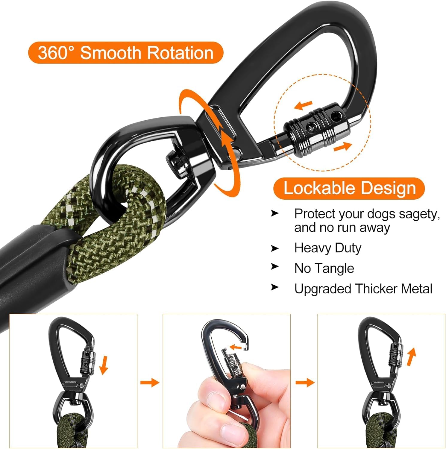 Kdsvakd Training Lead for Dogs, 1.5m / 5ft Dog Rope Lead with Carabiner Clip and Padded Handle, Reflective Recall Puppy Leash for Puppy, Small, Medium, Large Dog, ArmyGreen