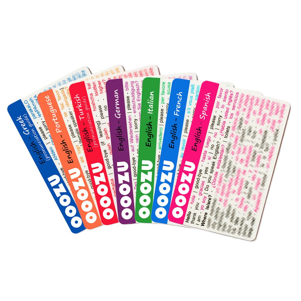 OOOZU Multipack - 11 Lightweight Language Cards - Essential Travel Words And Phrases In Spanish, Italian, French, German, Portuguese, Greek, Turkish, Dutch, Japanese, Polish and Czech