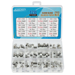 AUKENIEN Slow Blow Glass Fuse Assortment Kit 250V T 0.5 1 1.25 1.6 2 2.5 3.15 4 5 6.3 8 10 Amp 20MM 0.5A 1A 1.25A 1.6A 2A 2.5A 3.15A 4A 5A 6.3A 8A 10A 5X20 Fuses assorted household uk