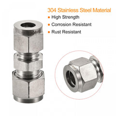 sourcing map Compression Tube Fitting 304 Stainless Steel 8mm x 10mm Tube OD Double Ferrule Straight Coupling Adapter