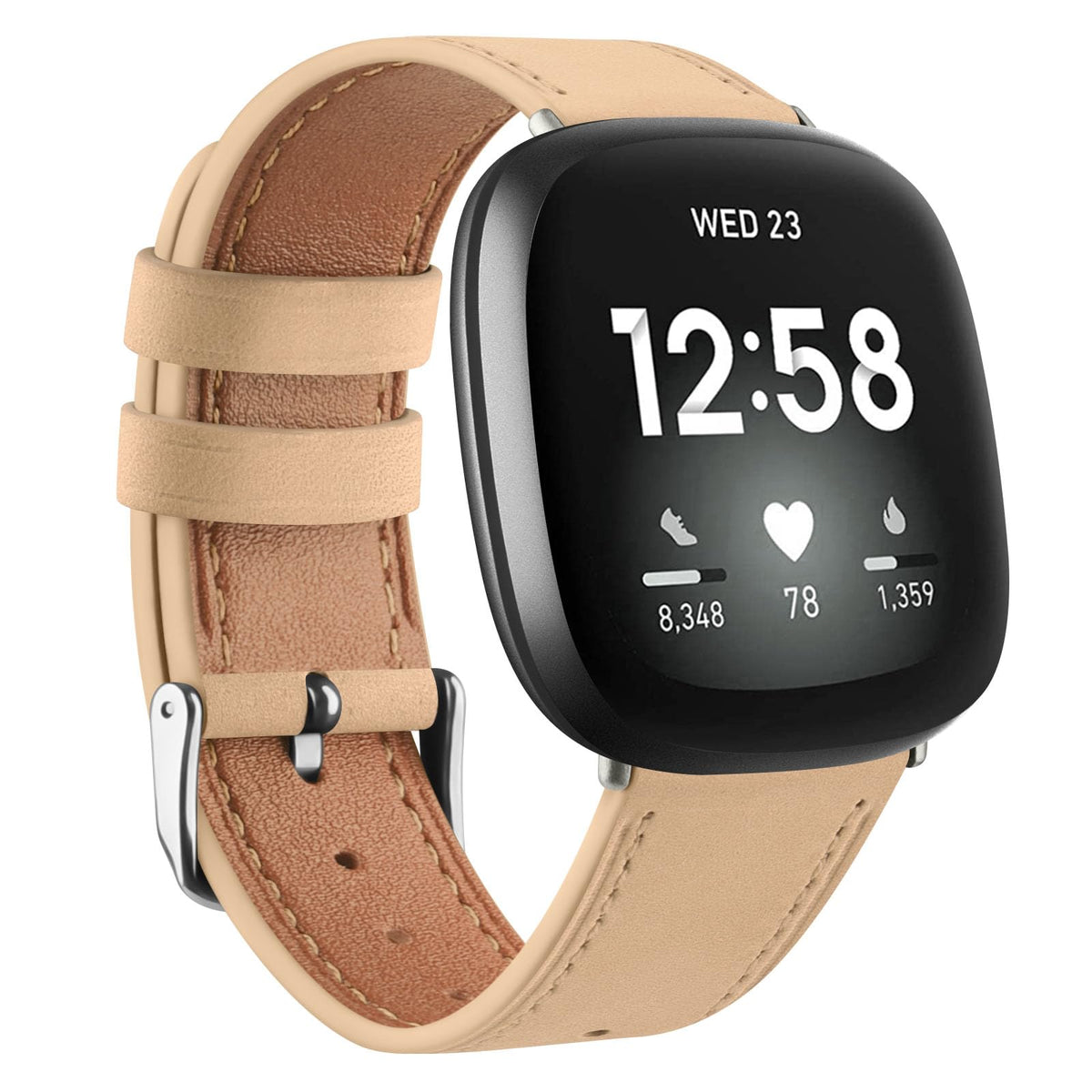 Leather Strap Compatible with Fitbit Versa 3 Straps/Fitbit Sense Strap for Women Men,Genuine Leather Replacement Compatible with Fitbit Versa 3/Fitbit Versa 4/Fitbit Sense 2 (Apricot)