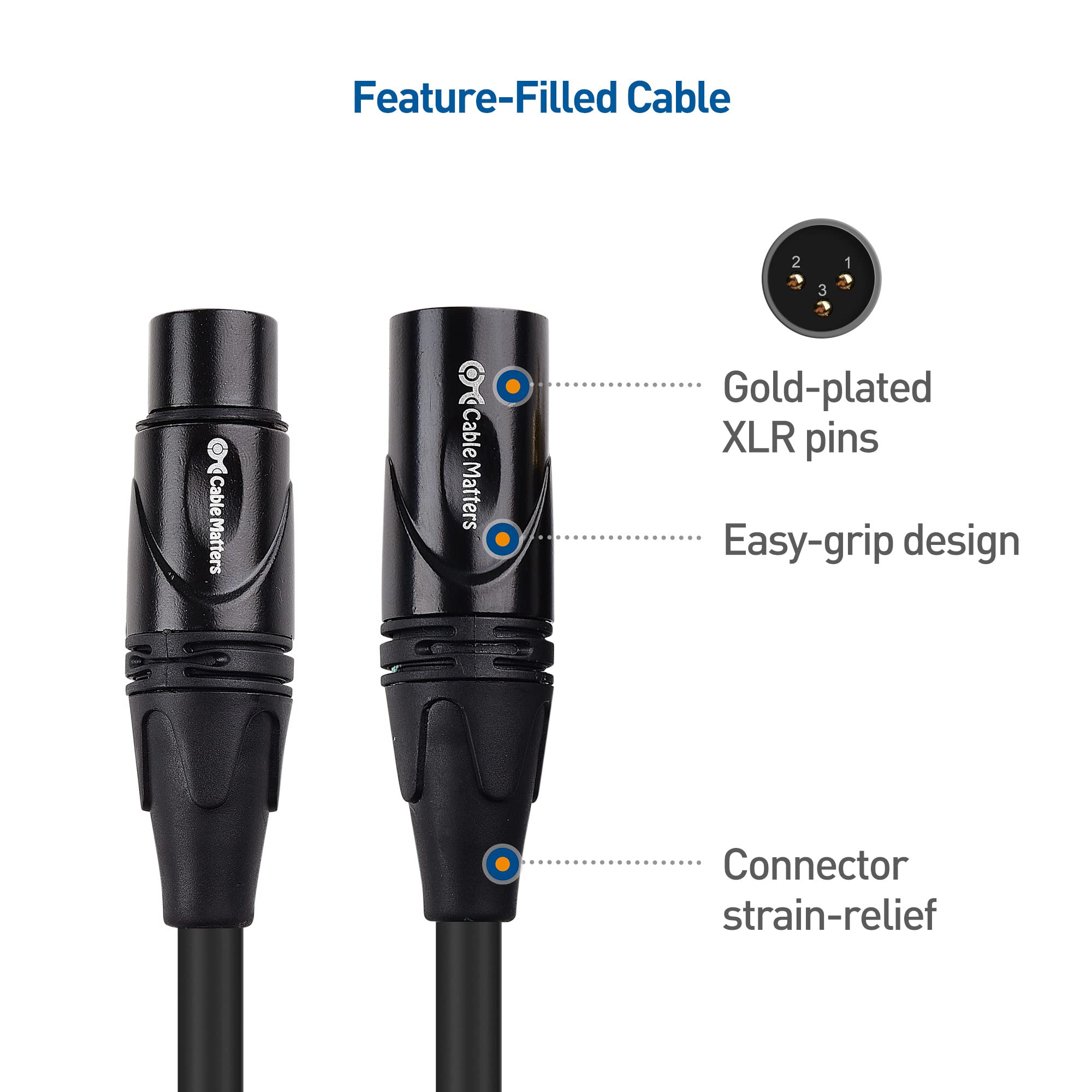 Cable Matters 2-Pack Premium XLR to XLR Microphone Cable 0.9 m, XLR Cables, Mic Cable, XLR Cable