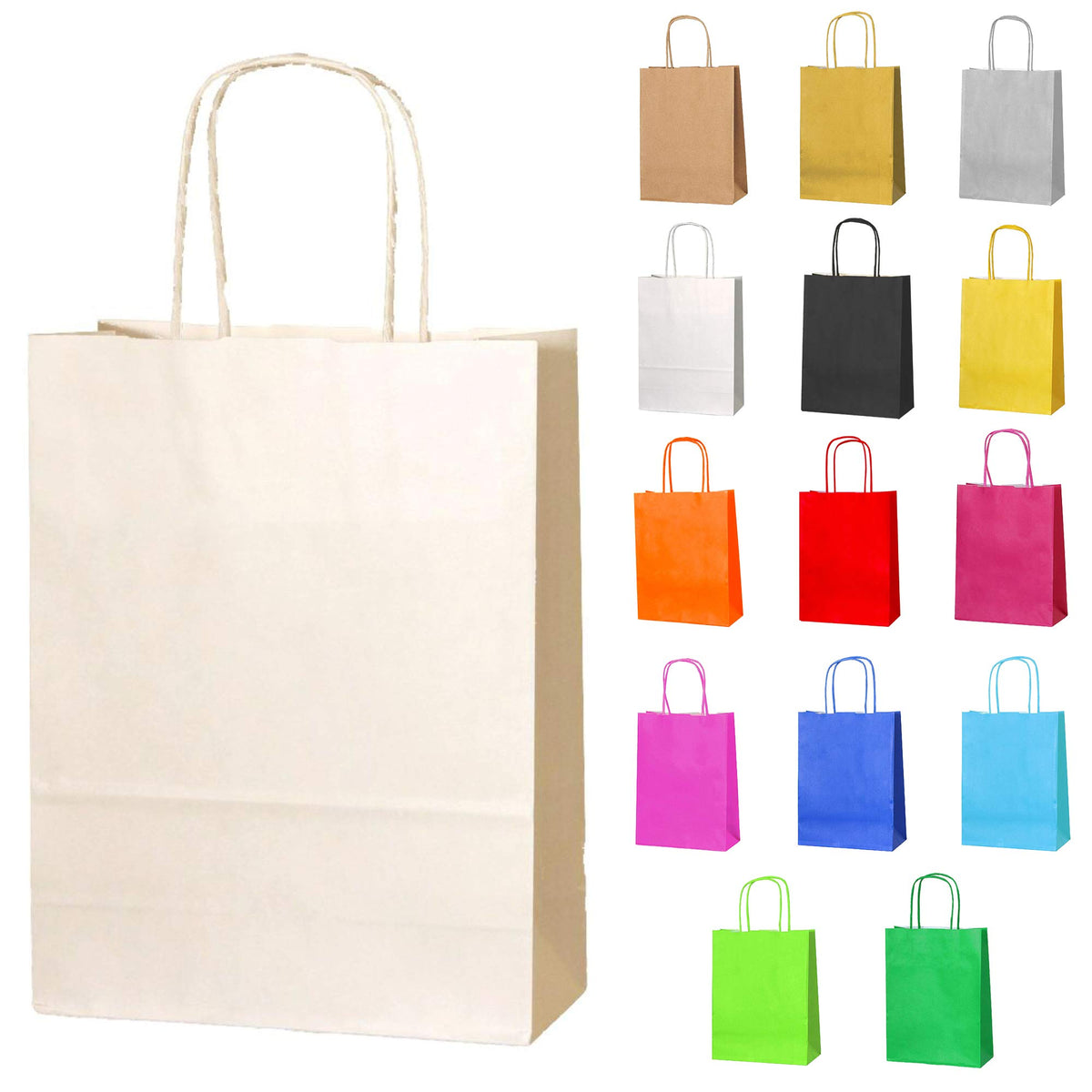 Thepaperbagstore 5 Cream Paper Party Bags With Handles - Colourful Paper Gift Bags for Kids and Adults Parties, Birthdays, Weddings, Baby Showers, Hen Parties and Sweets 18x22x8cm