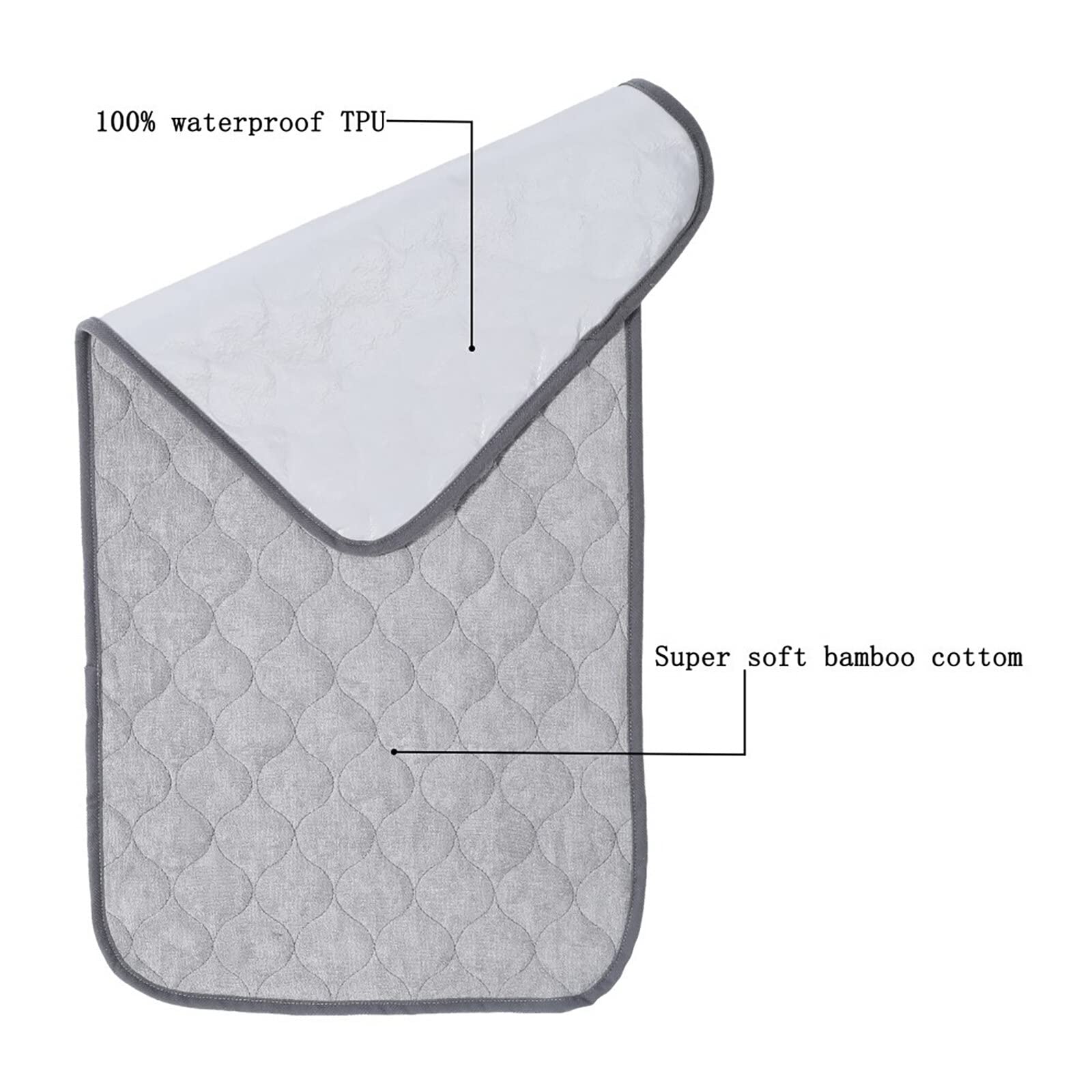 3 Pack Waterproof Changing Pad, Changing Mat Liners Quilted, Softer Bamboo Cotton Washable Changing Pad, Reusable Portable Travel Changing Pad with Removable Cloth Changing Table Dark Gray