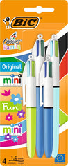 BIC 4 Colours Family Pen Pack of Retractable Ballpoint Pens with Four Ink Colours, Set of 4 (2 Mini, 2 Original)