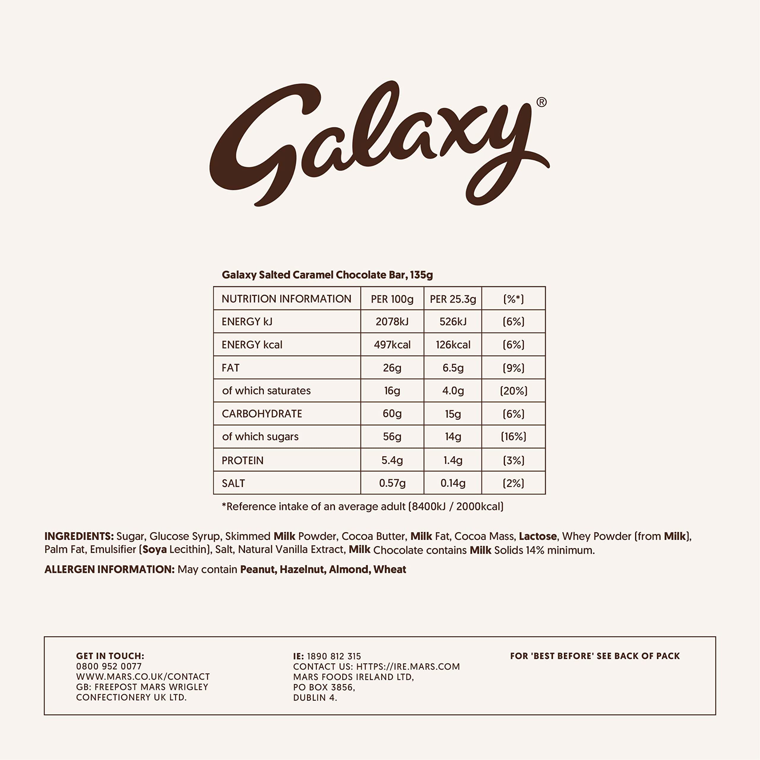 Galaxy Salted Caramel Chocolate Bar, Chocolate Gifts, Milk Chocolate, 135 g