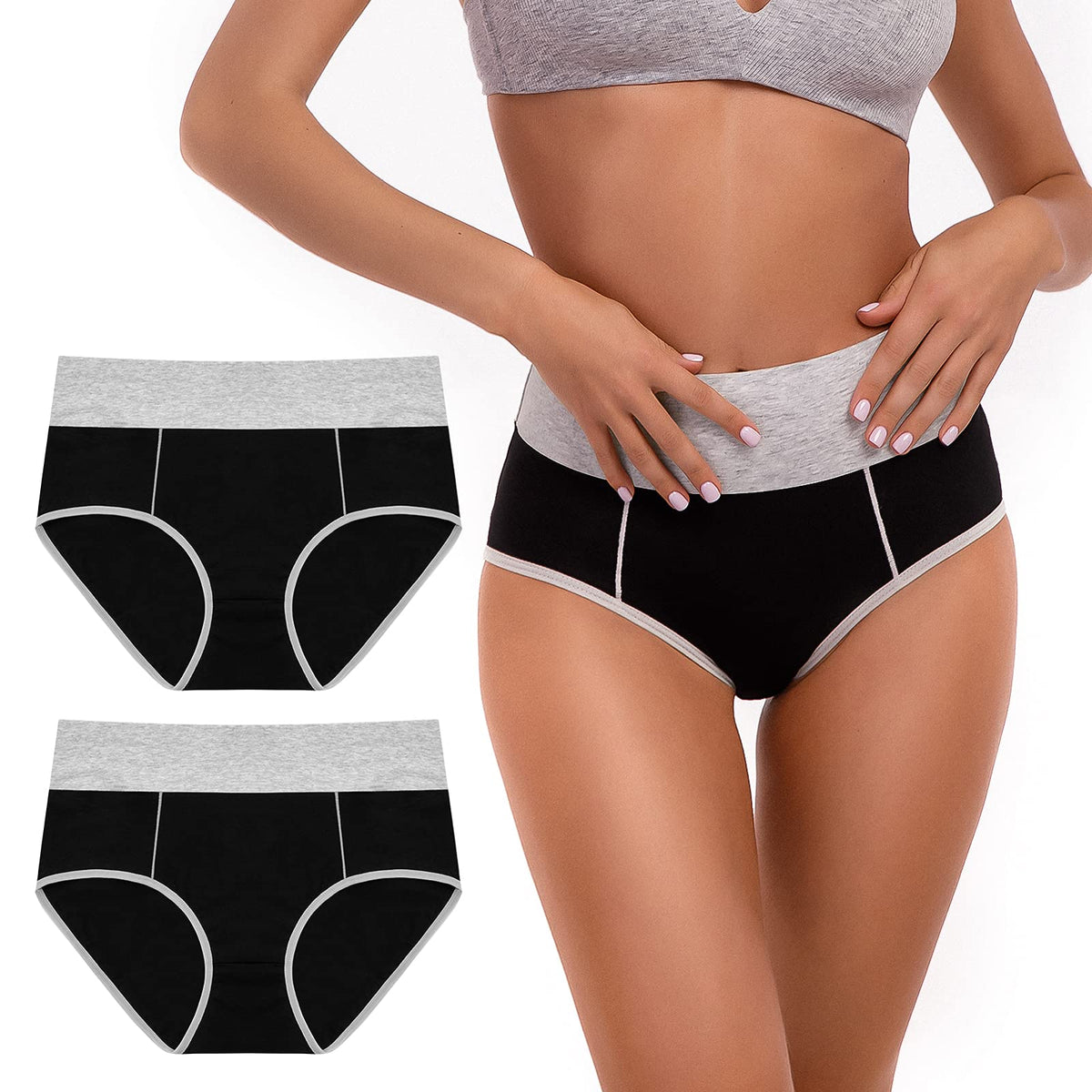 SINOPHANT High Waist Knickers for Women, Ladies Cotton Knickers Full Briefs Multipack