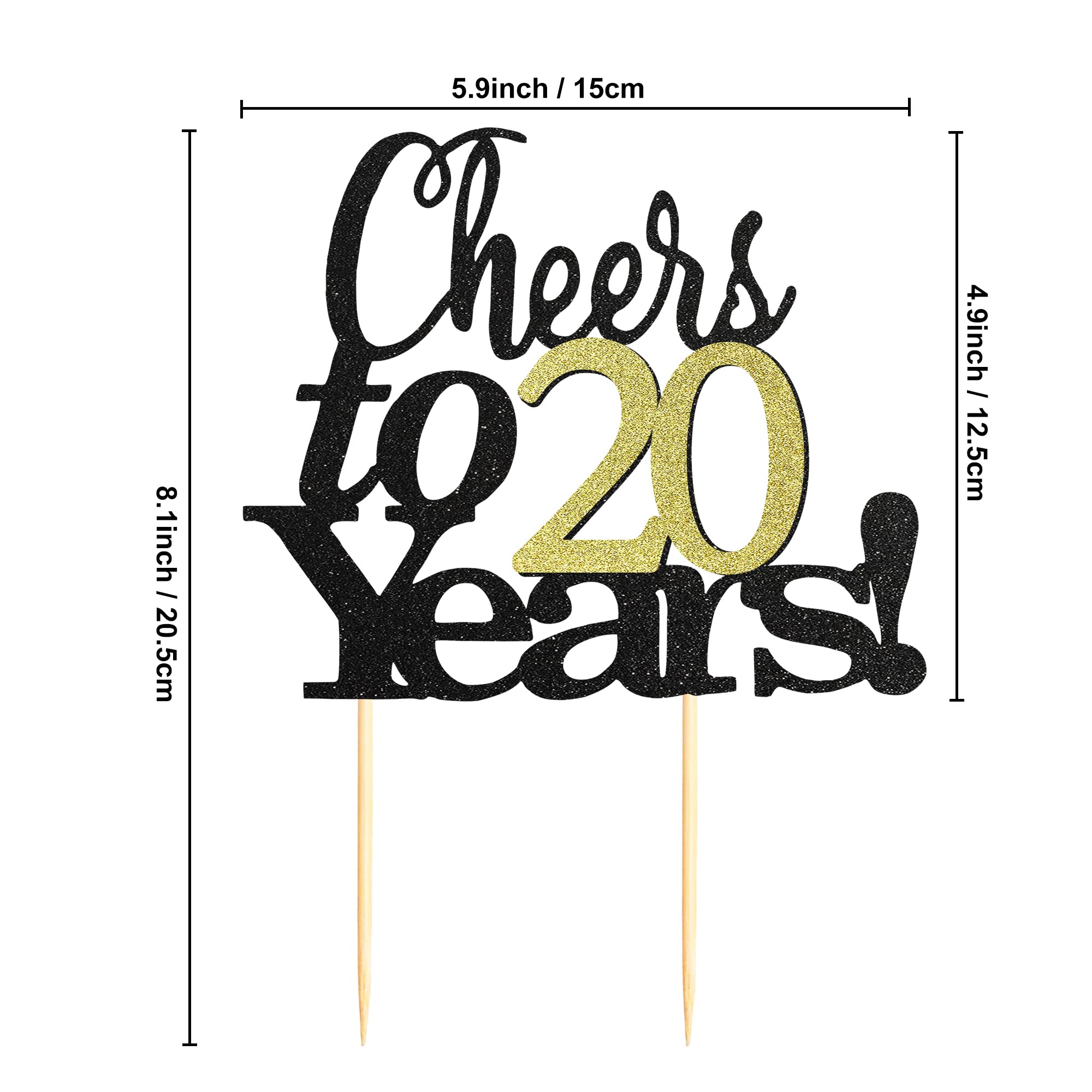 Sumerk Cheers to 20 Years Cake Toppers 20th Birthday Cake Topper Wedding Anniversary Party Decorations Supplies - 1 Pack