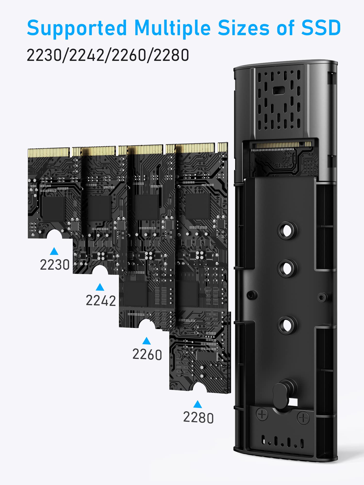 Beikell M.2 NVME Enclosure, Tool-Free 10Gbps M2 SSD Enclosure USB 3.2 Gen 2 * 1 NVMe to USB Adapter for 2230/2242/2260/2280 M.2 NVMe/SATA SSD of M-Key or MandB Key with USB C to C and USB A to C Cables