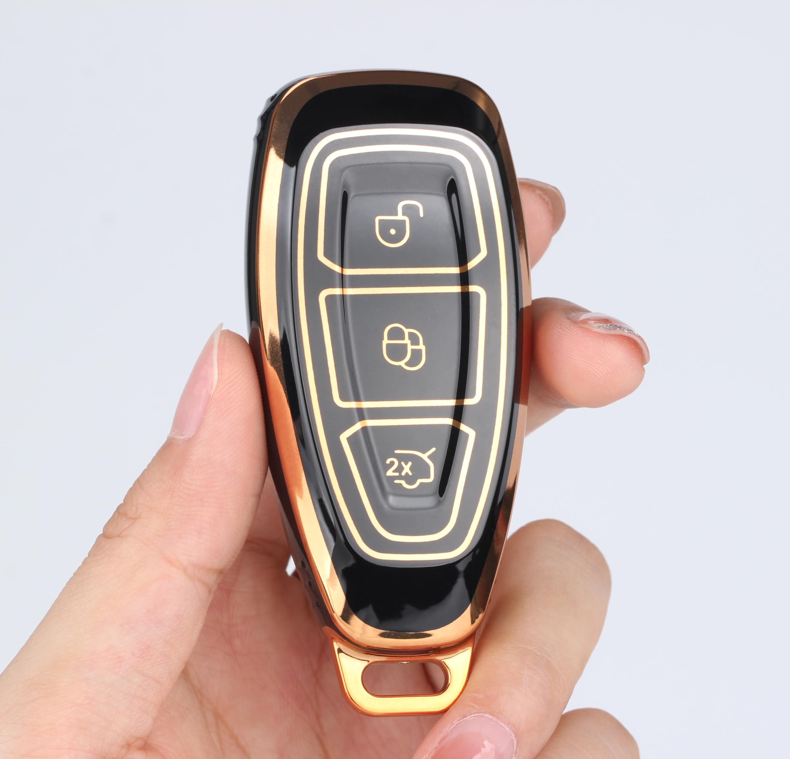 SILVERLIN Key Fob Cover, Soft TPU Case Full Protection for Ford/Focus/Fiesta/Kuga/C-Max 3 Buttons Key Fob (Golden Edge Black)