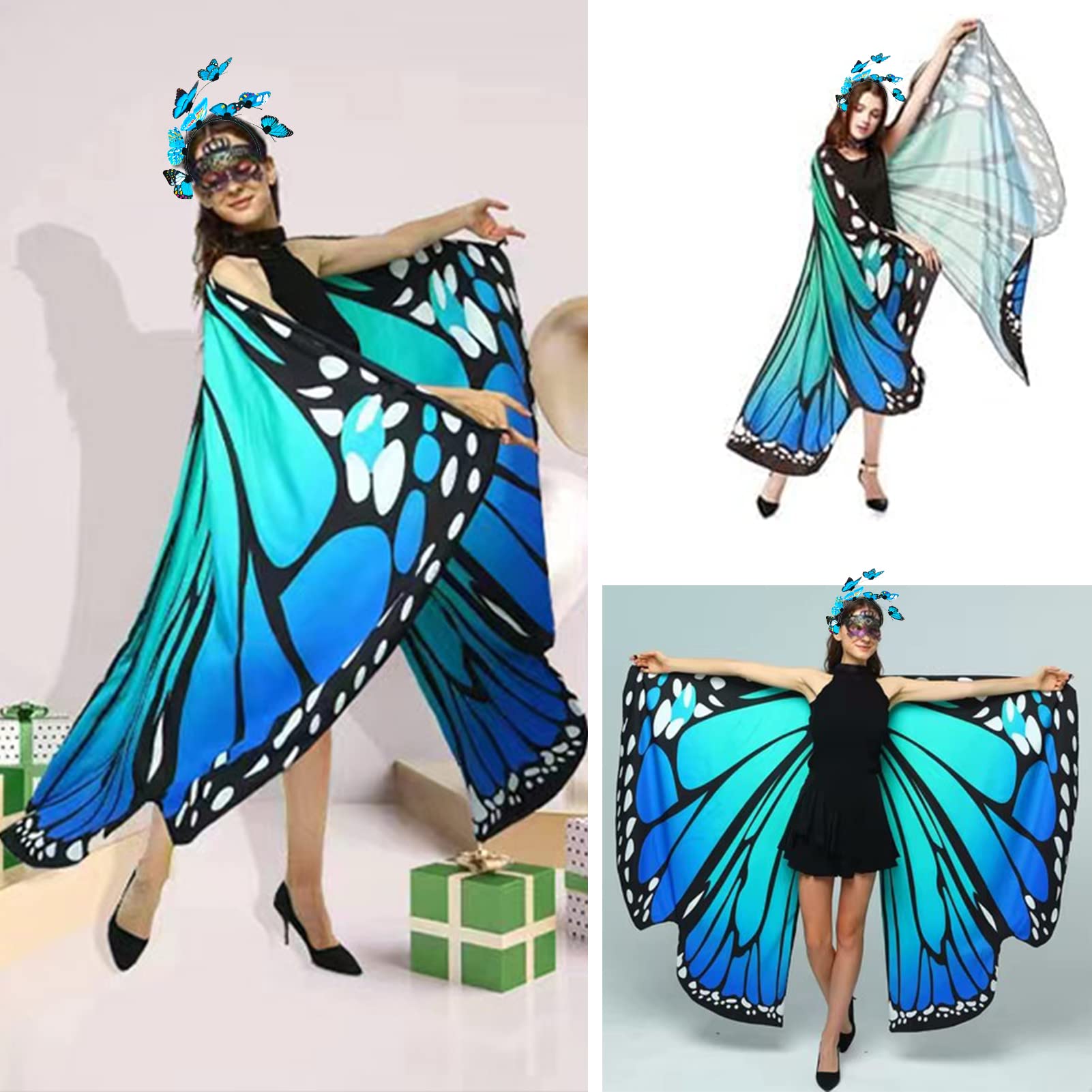 Karjiaja Adult Butterfly Wings Cape Fancy Dress Up Butterfly Fairy Wings Butterfly Shawl Wings Rainbow Butterfly Wings Costume For Christmas Halloween Party With Butterfly Headband