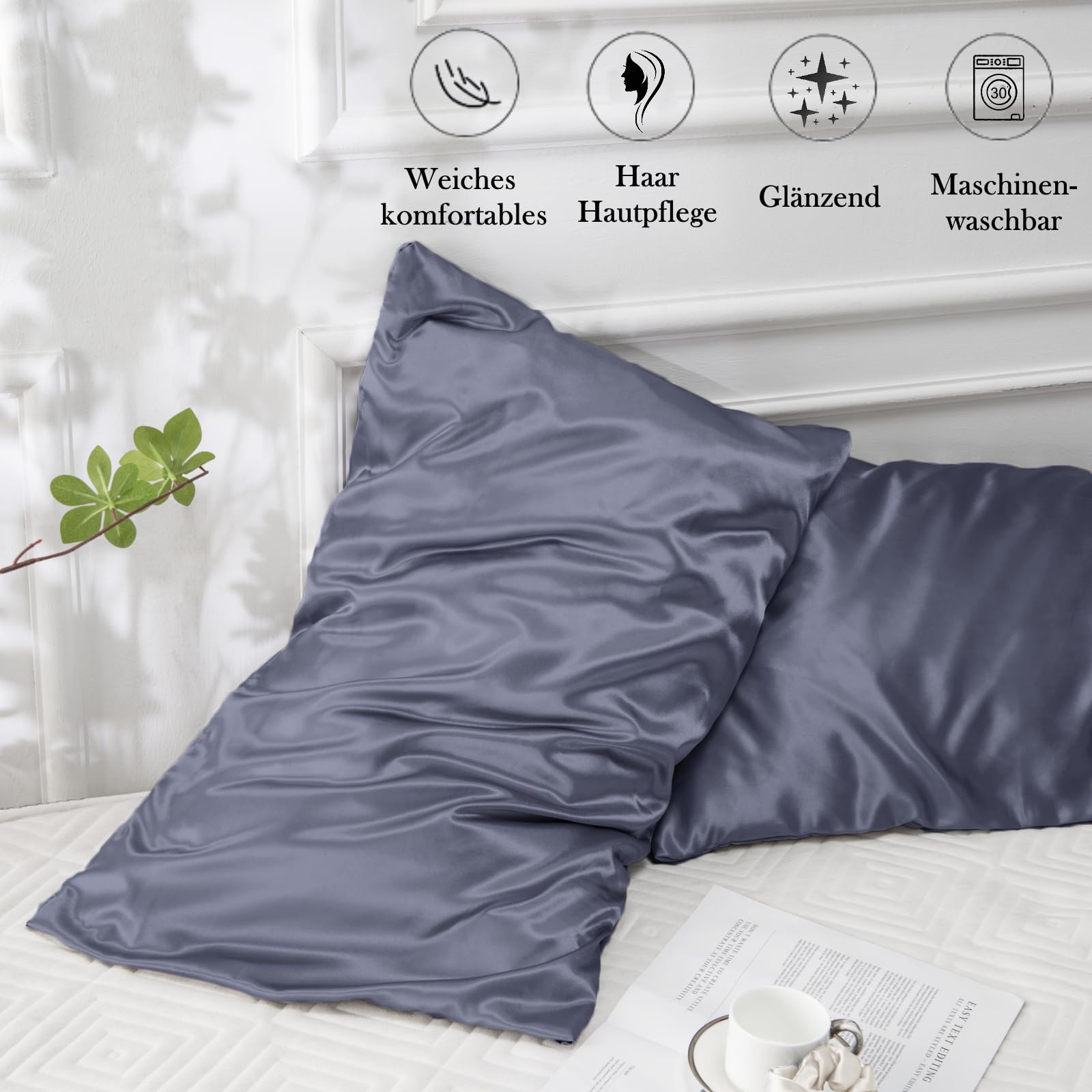 Vielit 2 Pack Satin Pillowcase for Hair and Skin,Soft as Silk Pillowcases for Hair and Skin,Easier Care than Silk Pillow Case Blue Purple Pillowcases for 50x70cm Pillow Envelope & 2 Scrunchies